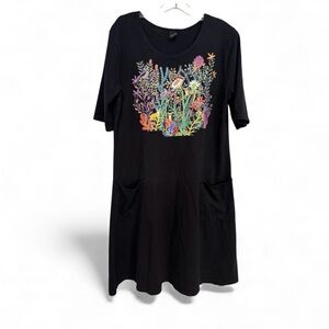 Sabuka Black Dress with Floral Graphic small to medium oversized mumu